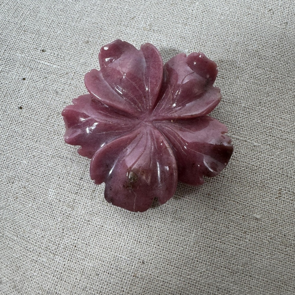 Natural Carved Rhodonite Flower Pendant Stone Component for Necklace